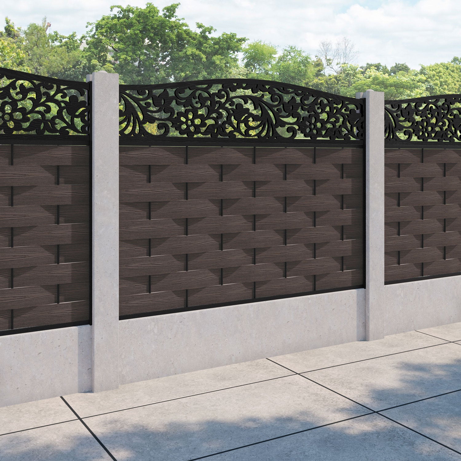Ripple Eden Curved Top Fence Panel - Mid Brown - for existing concrete posts