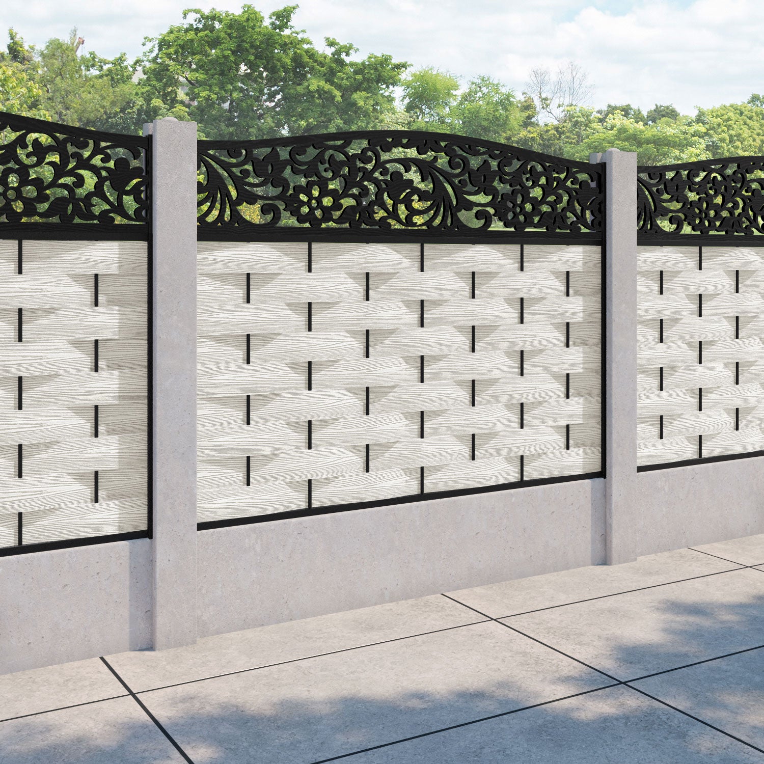 Ripple Eden Curved Top Fence Panel - Light Stone - for existing concrete posts