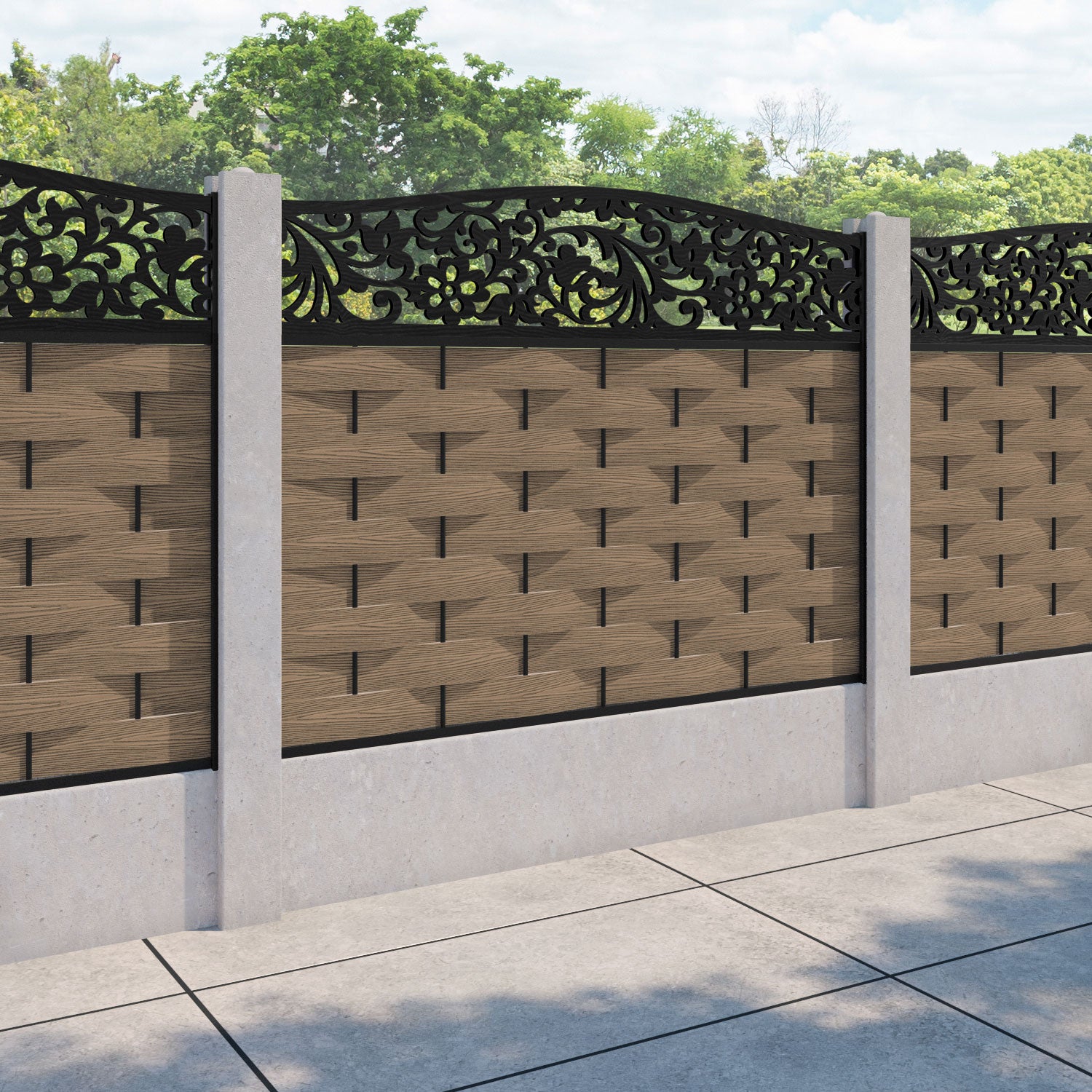 Ripple Eden Curved Top Fence Panel - Teak - for existing concrete posts