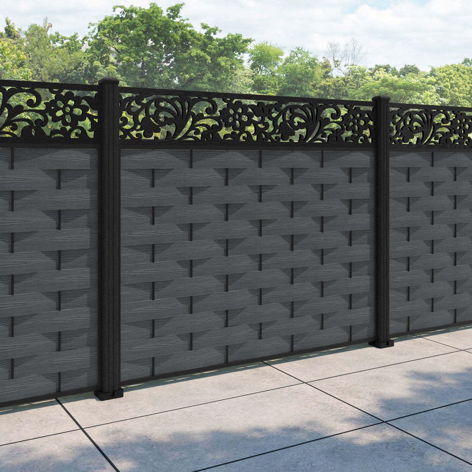 Ripple Eden Fence Panel - Dark Grey - with our composite posts