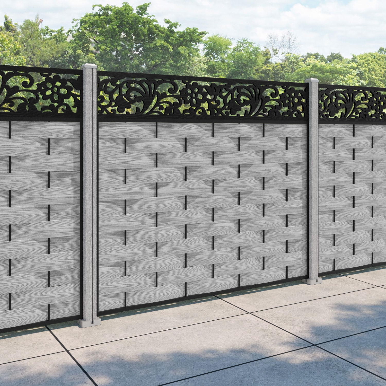 Ripple Eden Fence Panel - Light Grey - with our composite posts