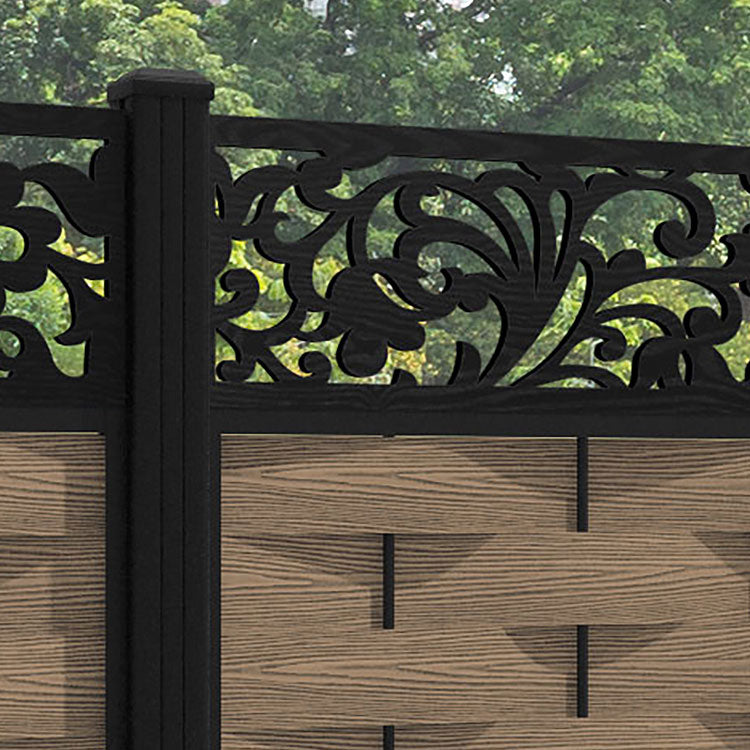 Ripple Eden Fence Panel - Teak - with our aluminium posts