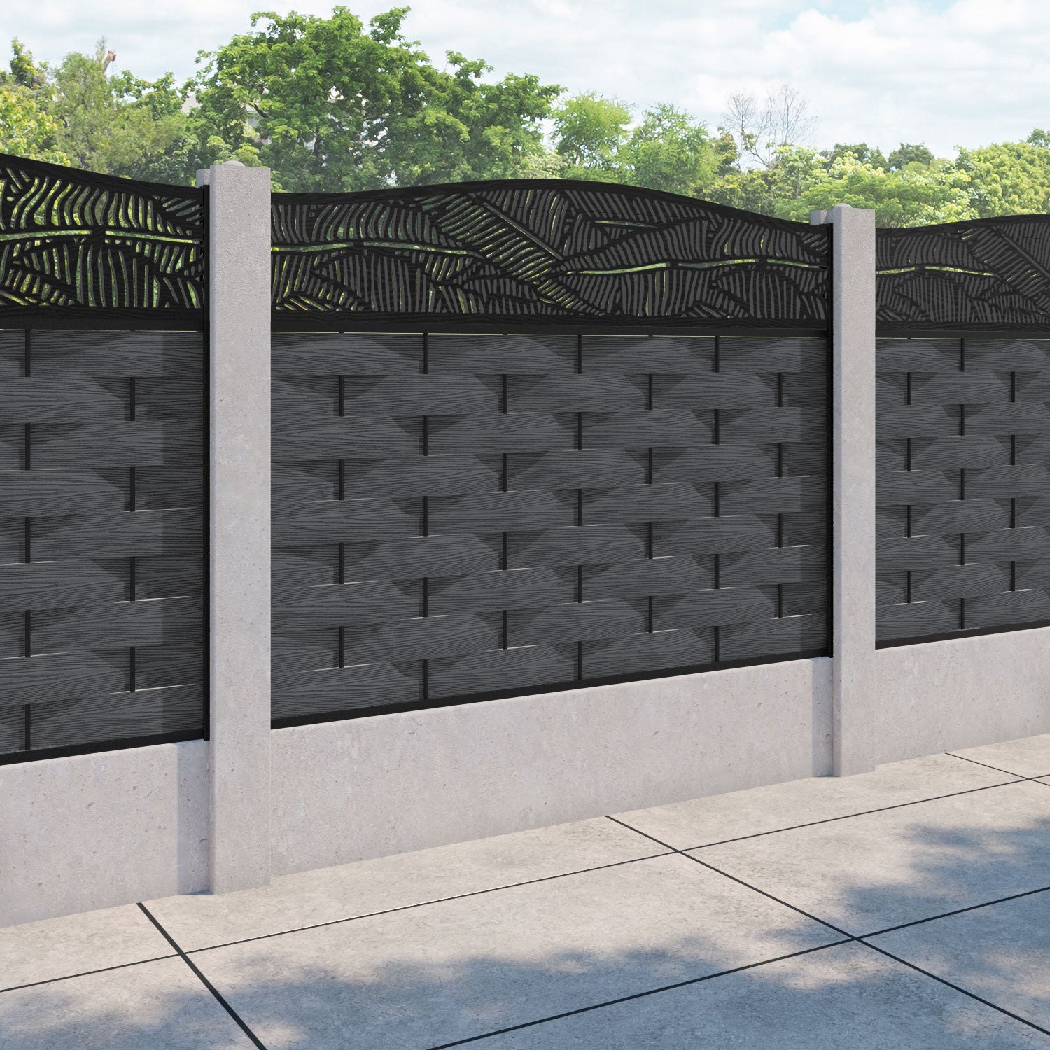 Ripple Feather Curved Top Fence Panel - Dark Grey - for existing concrete posts