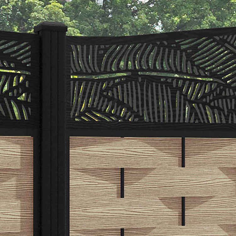 Ripple Feather Curved Top Fence Panel - Light Oak - with our aluminium posts