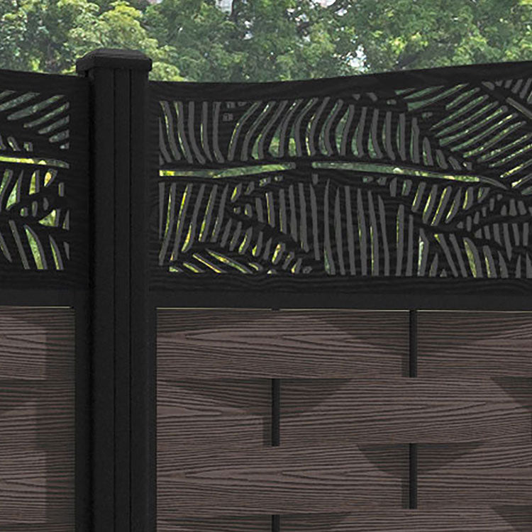 Ripple Feather Curved Top Fence Panel - Mid Brown - with our aluminium posts