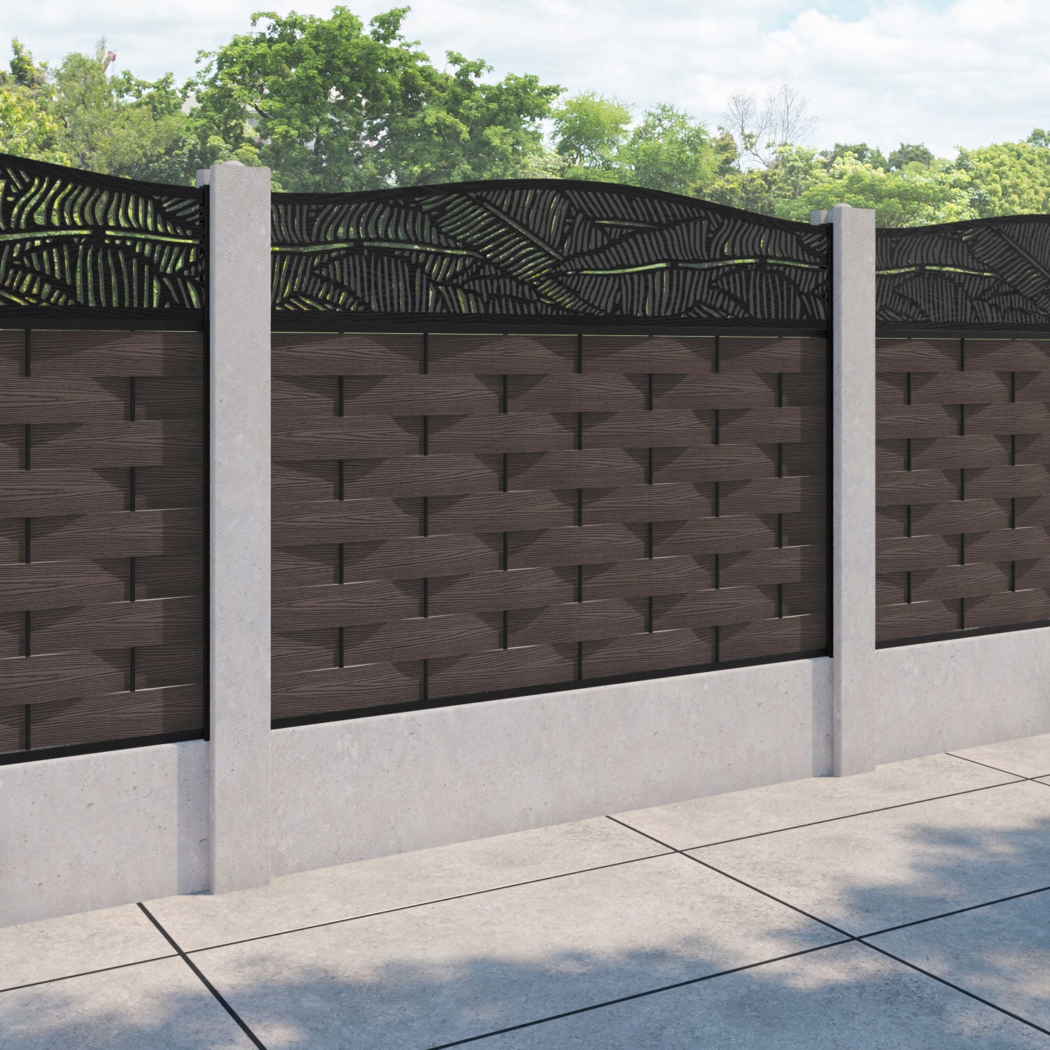 Ripple Feather Curved Top Fence Panel - Mid Brown - for existing concrete posts