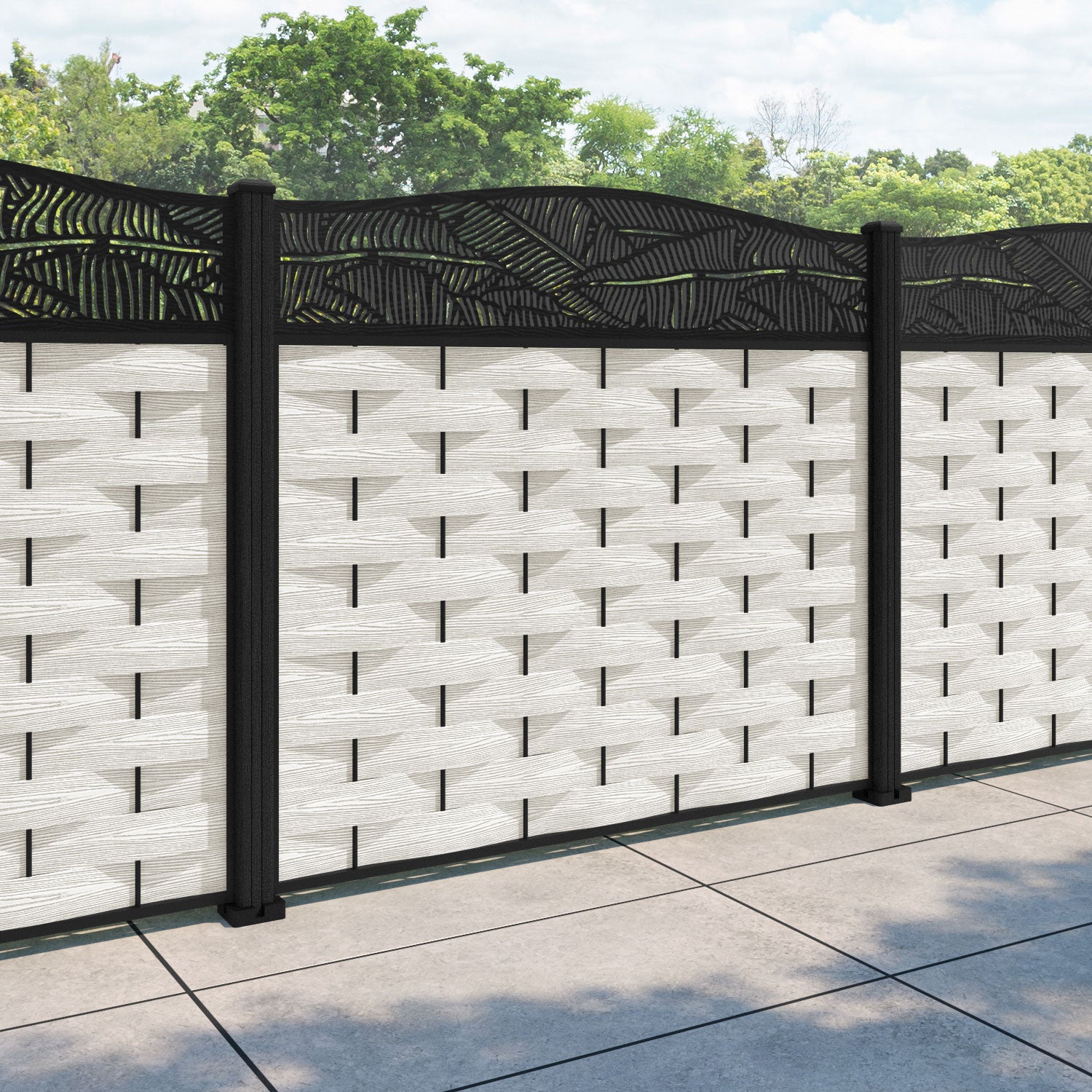 Ripple Feather Curved Top Fence Panel - Light Stone - with our composite posts