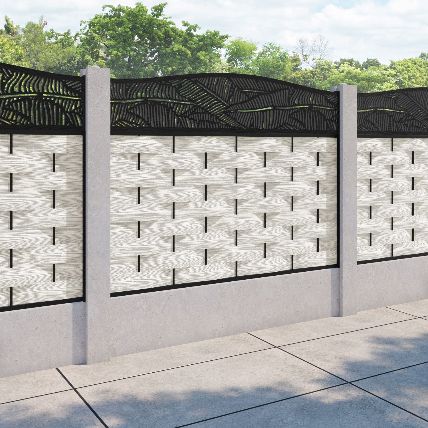 Ripple Feather Curved Top Fence Panel - Light Stone - for existing concrete posts