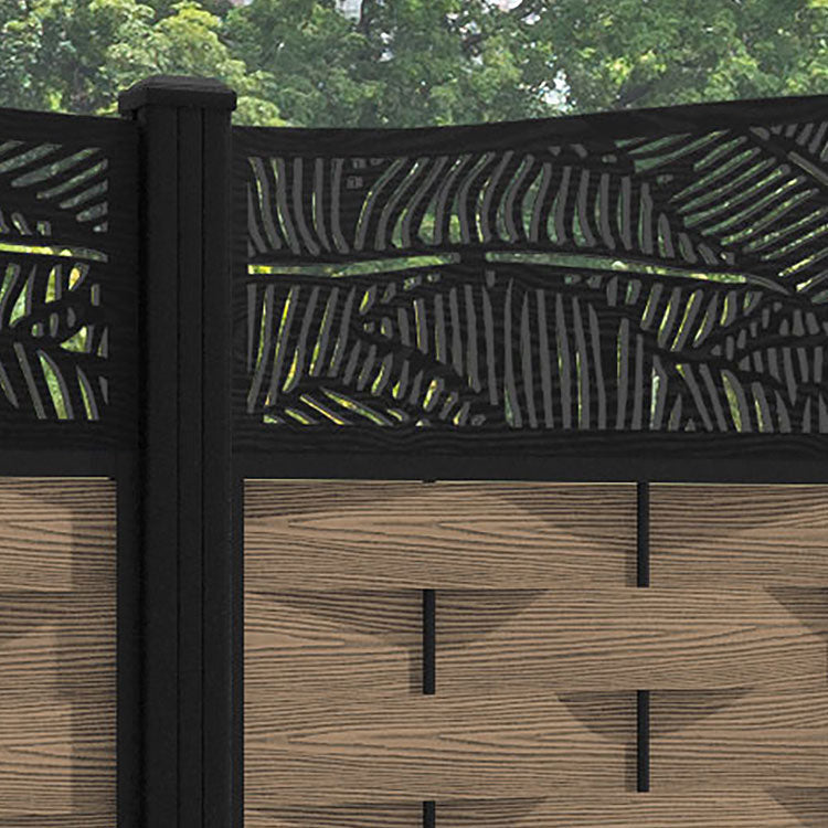 Ripple Feather Curved Top Fence Panel - Teak - with our aluminium posts