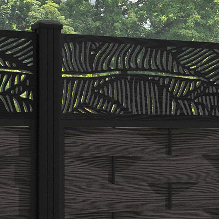 Ripple Feather Fence Panel - Dark Oak - with our aluminium posts