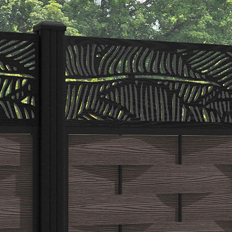 Ripple Feather Fence Panel - Mid Brown - with our aluminium posts