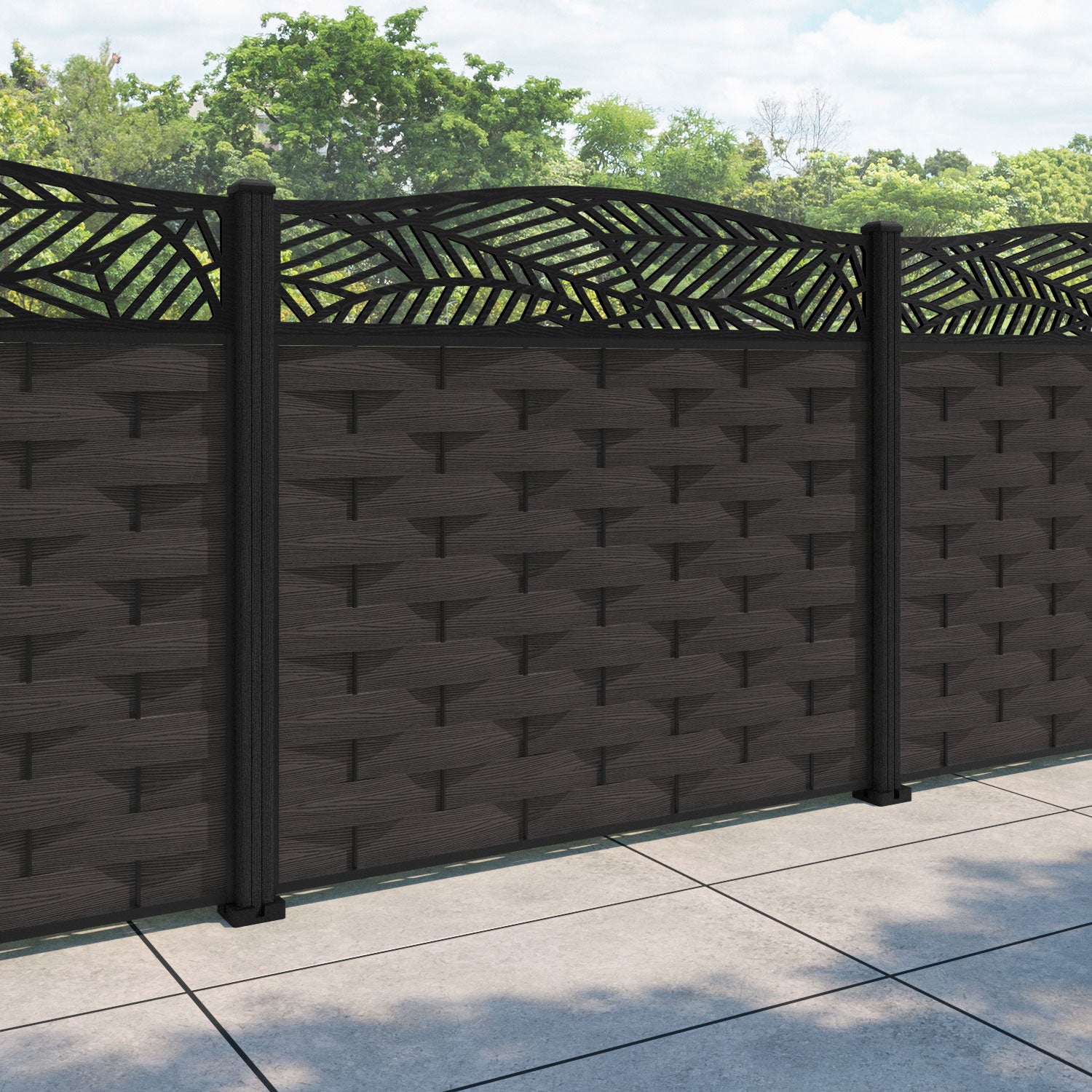 Ripple Habitat Curved Top Fence Panel - Dark Oak - with our composite posts