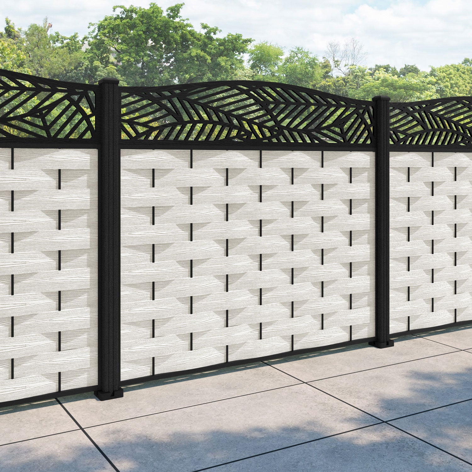 Ripple Habitat Curved Top Fence Panel - Light Stone - with our composite posts