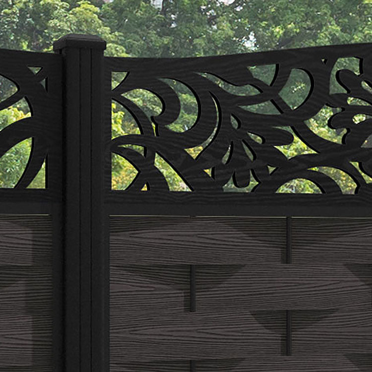 Ripple Heritage Curved Top Fence Panel - Dark Oak - with our aluminium posts