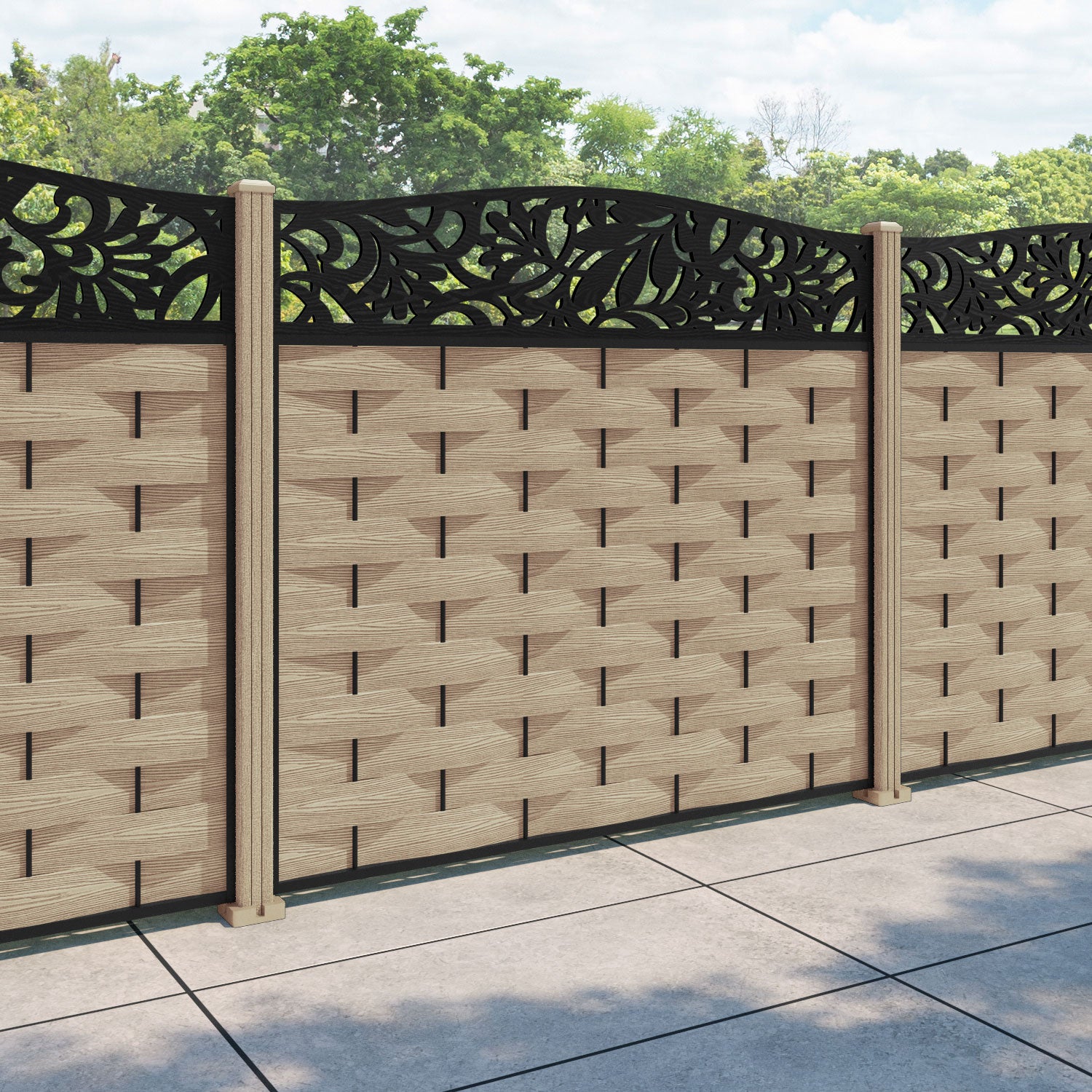 Ripple Heritage Curved Top Fence Panel - Light Oak - with our composite posts