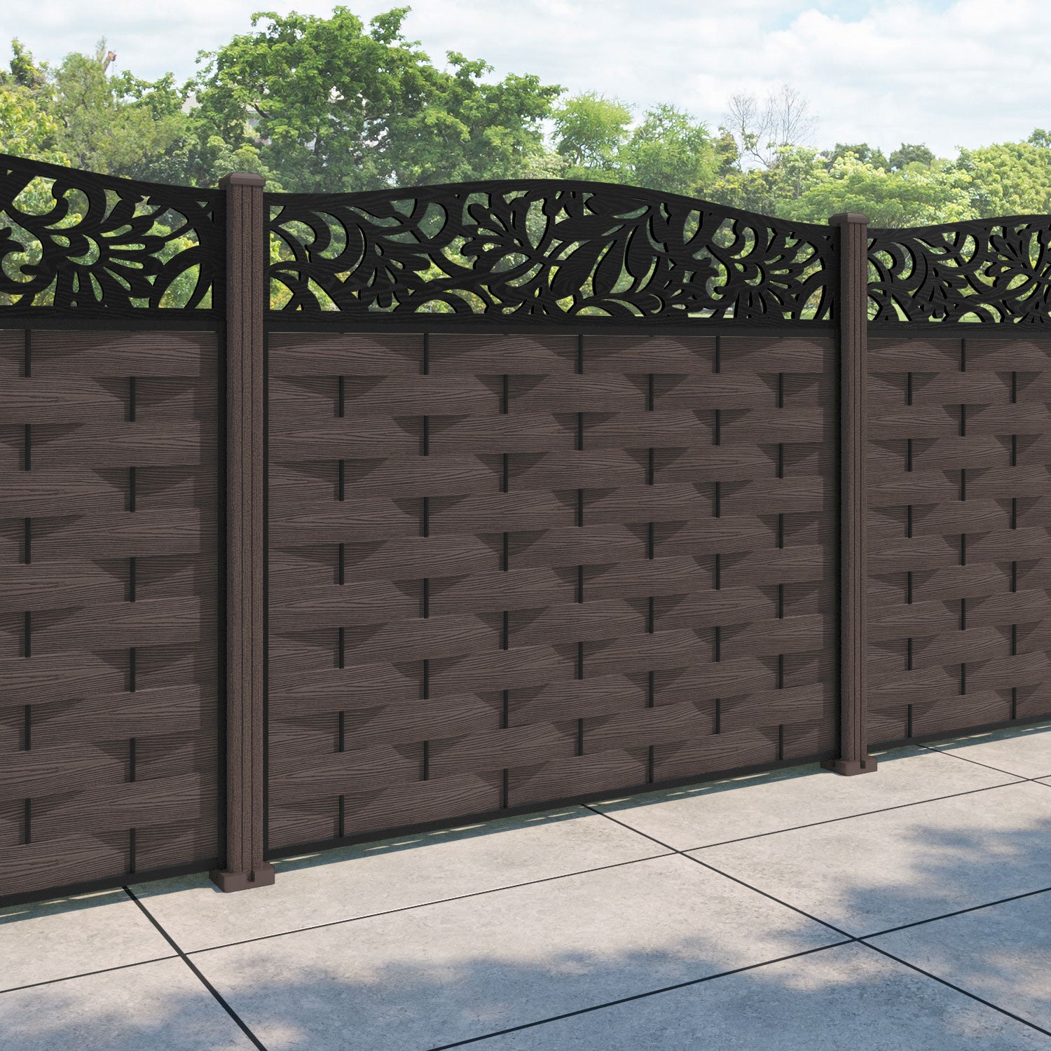 Ripple Heritage Curved Top Fence Panel - Mid Brown - with our composite posts