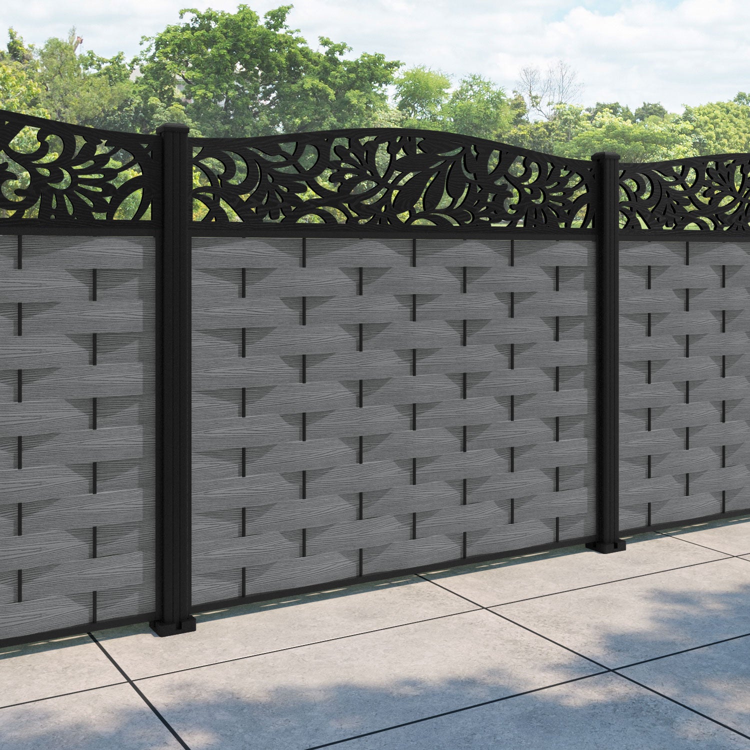 Ripple Heritage Curved Top Fence Panel - Mid Grey - with our aluminium posts