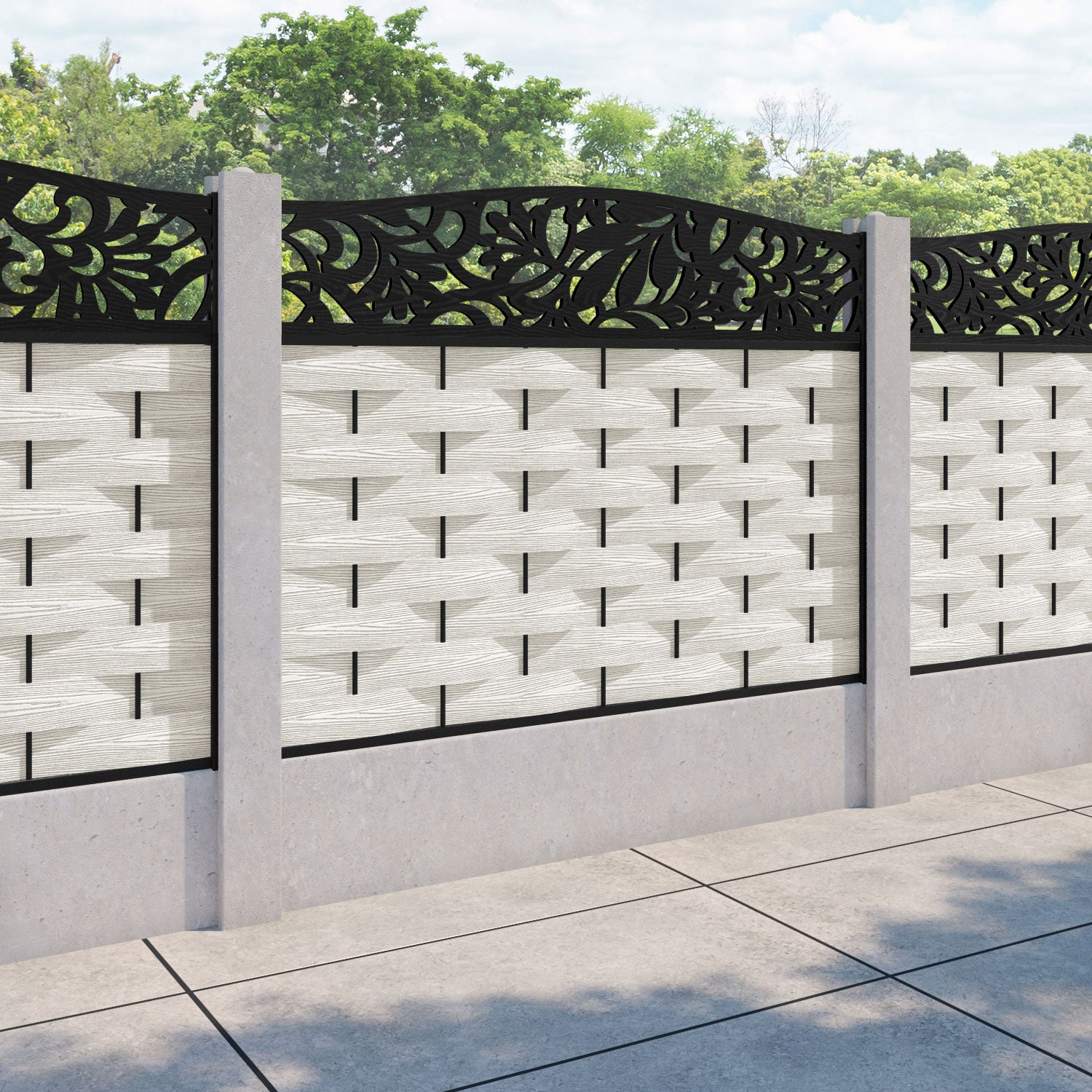 Ripple Heritage Curved Top Fence Panel - Light Stone - for existing concrete posts