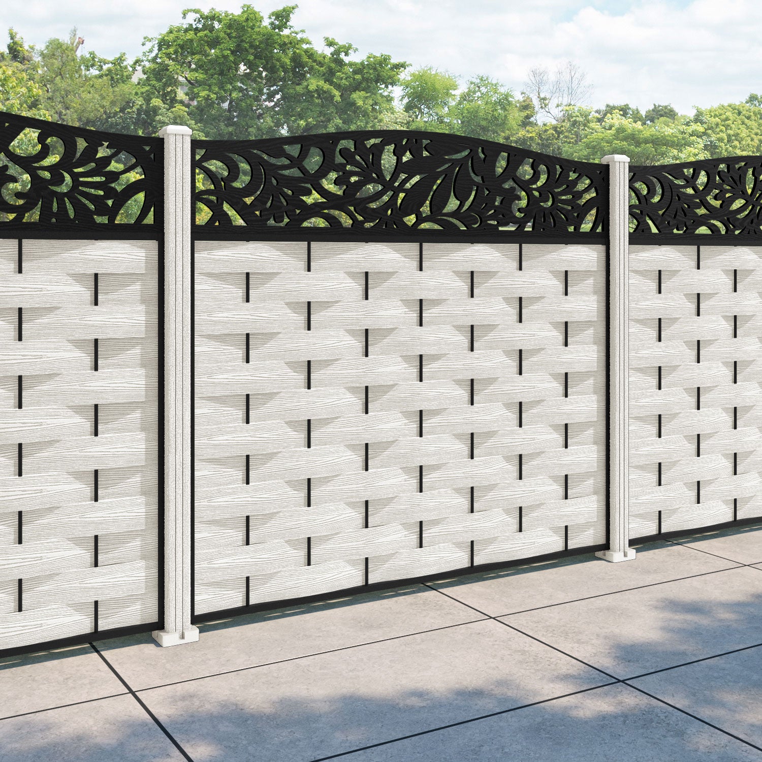 Ripple Heritage Curved Top Fence Panel - Light Stone - with our composite posts
