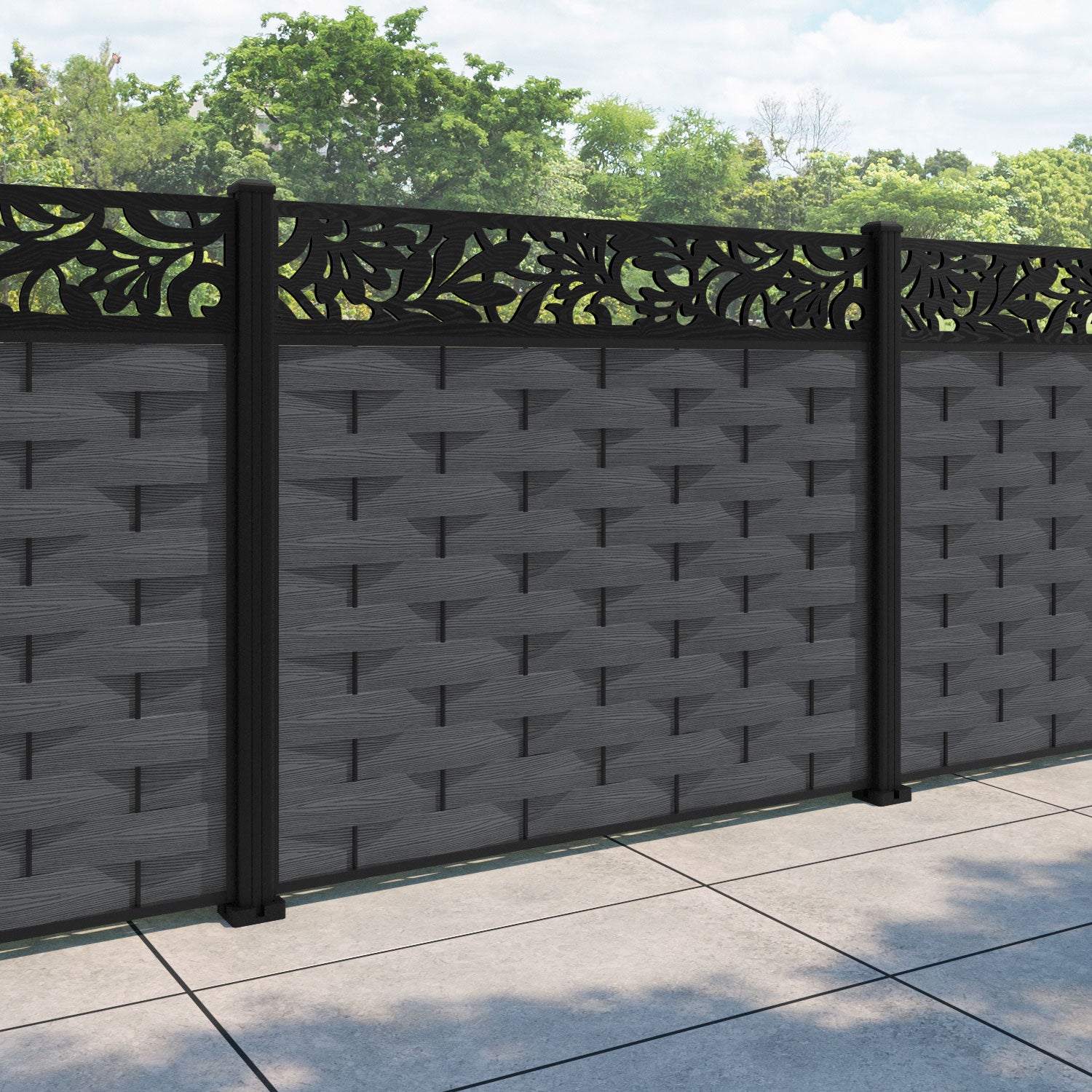 Ripple Heritage Fence Panel - Dark Grey - with our aluminium posts