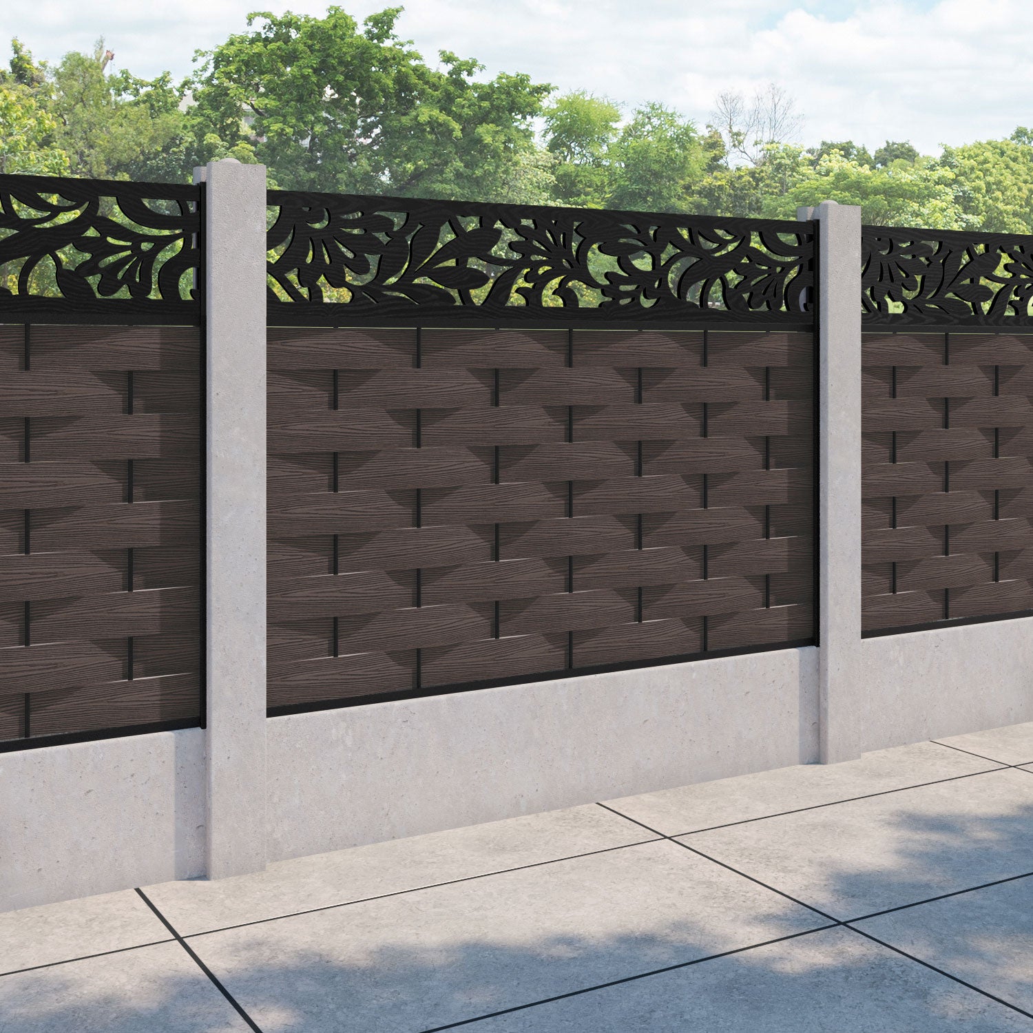 Ripple Heritage Fence Panel - Mid Brown - for existing concrete posts