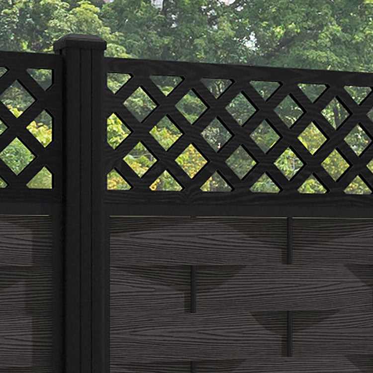 Ripple Hive Fence Panel - Dark Oak - with our aluminium posts