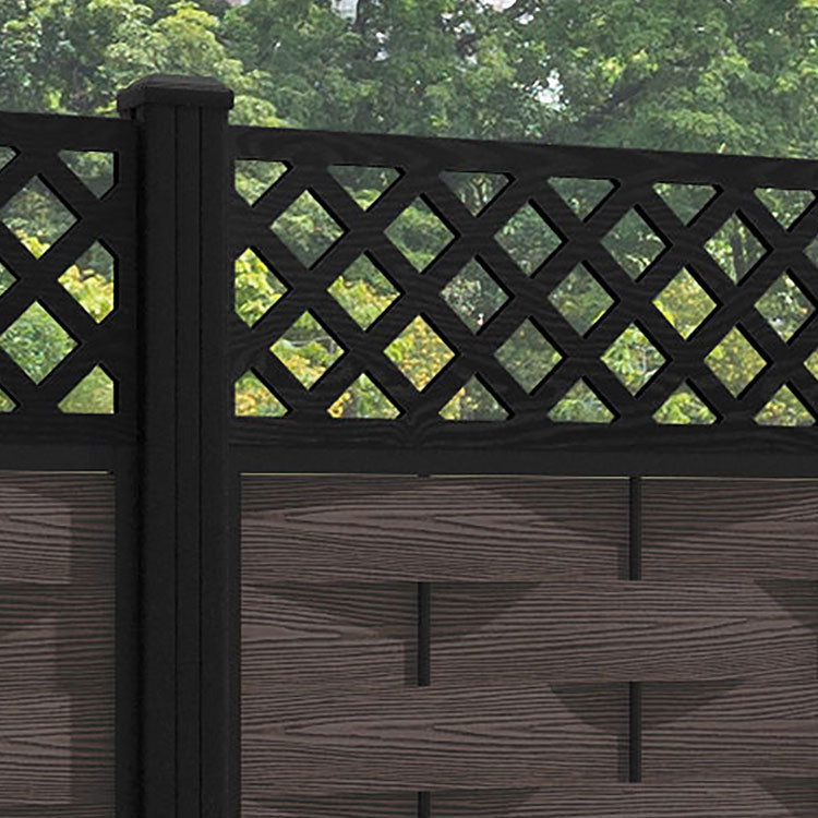 Ripple Hive Fence Panel - Mid Brown - with our aluminium posts