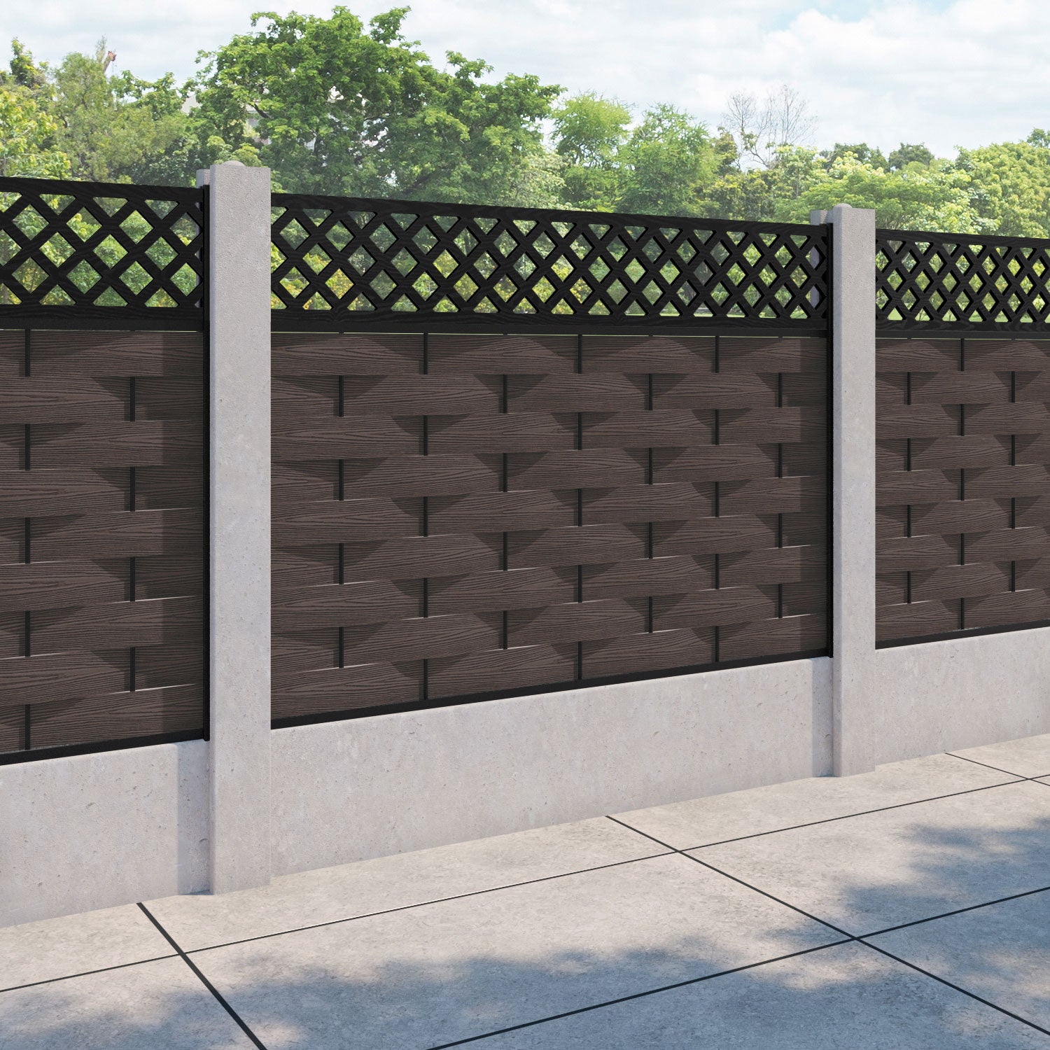 Ripple Hive Fence Panel - Mid Brown - for existing concrete posts