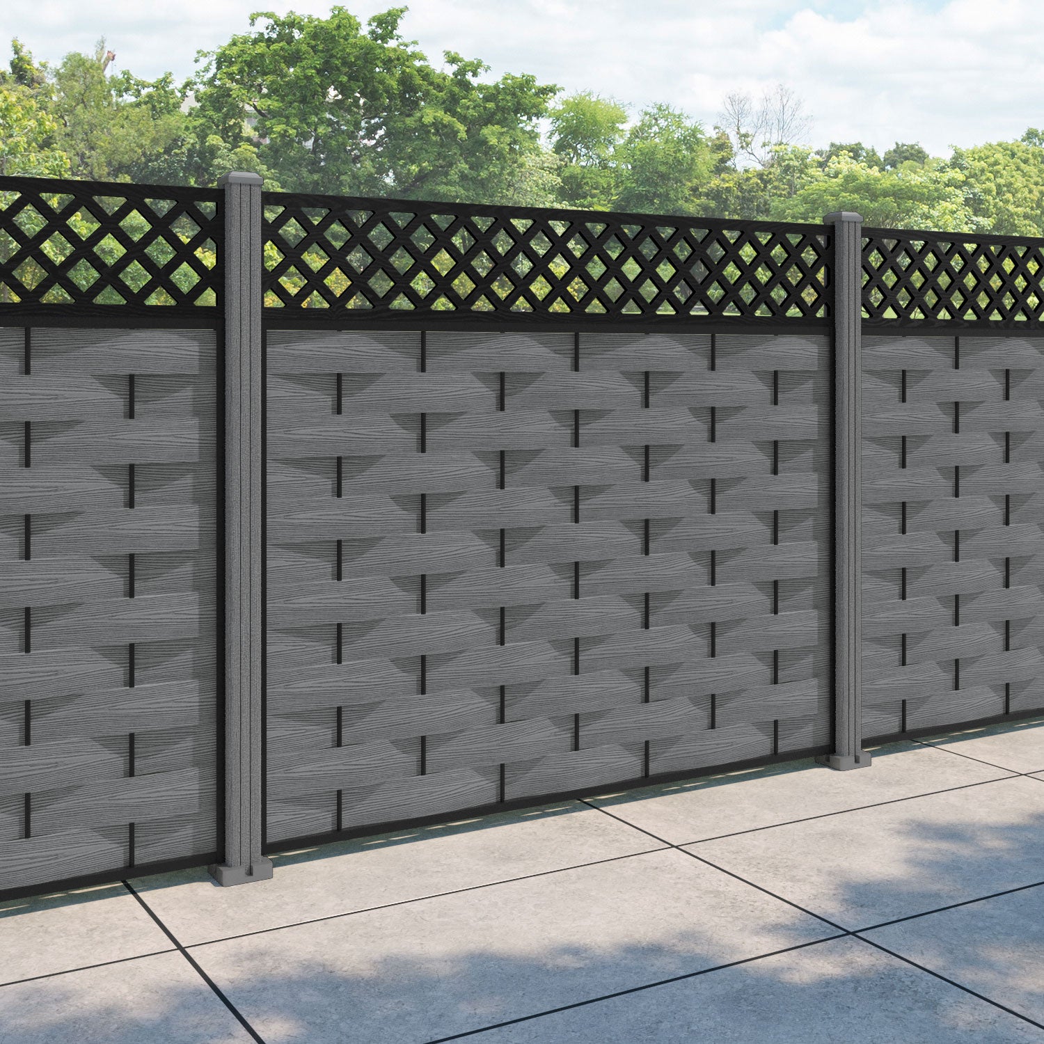 Ripple Hive Fence Panel - Mid Grey - with our composite posts