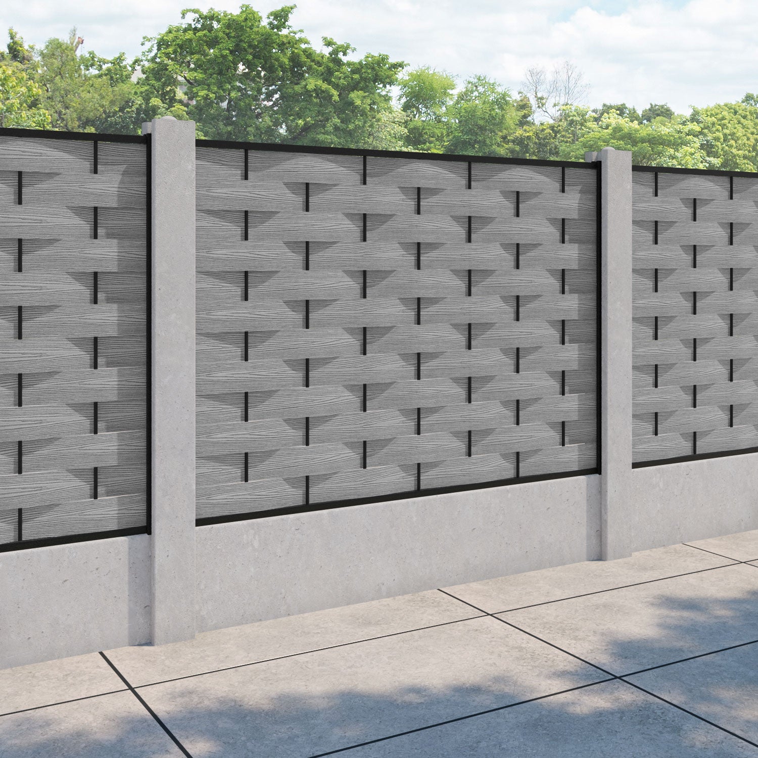 Ripple Fence Panel - Light Grey - for existing concrete posts