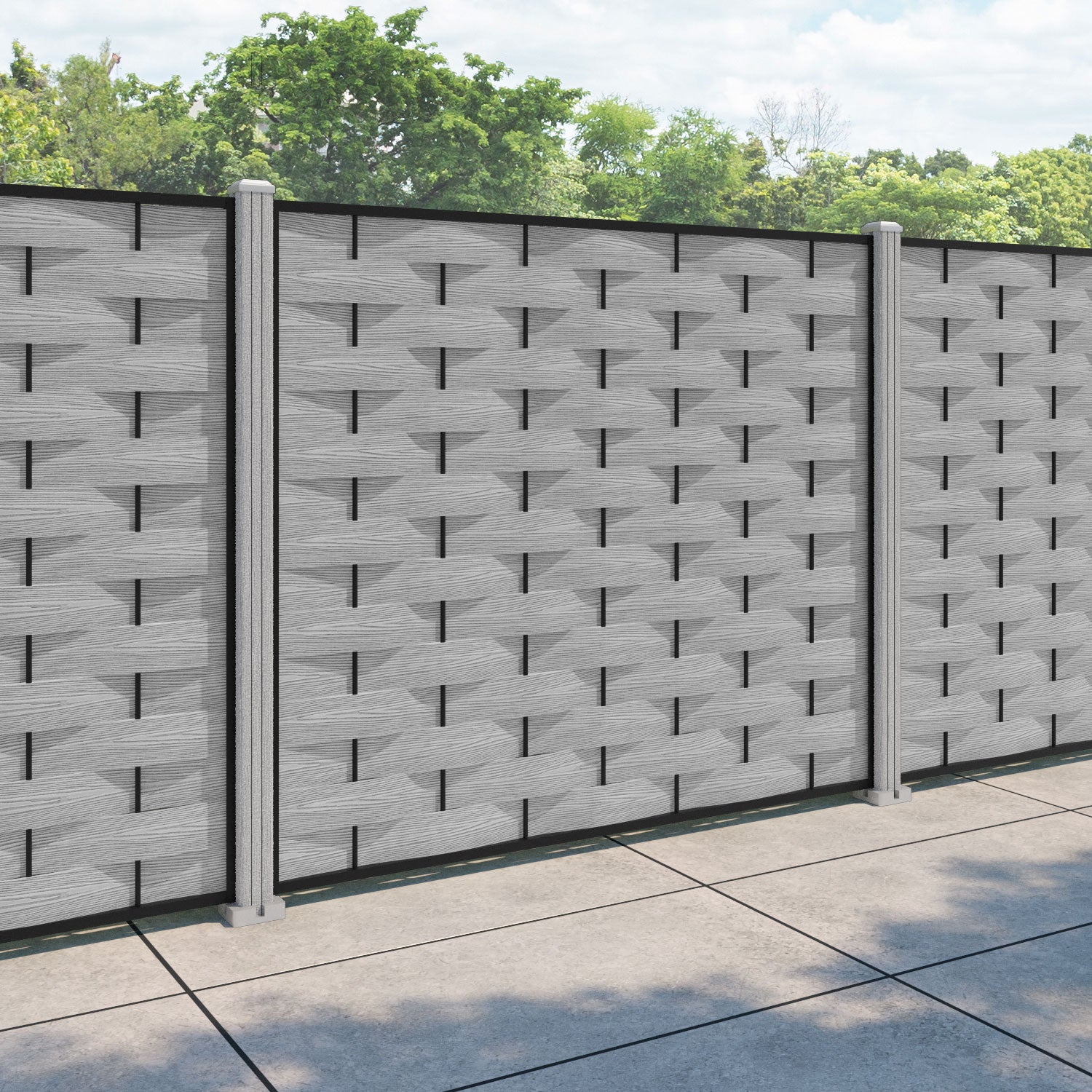 Ripple Fence Panel - Light Grey - with our composite posts