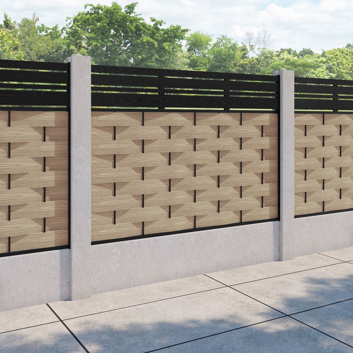 Ripple Linea Fence Panel - Light Oak - for existing concrete posts
