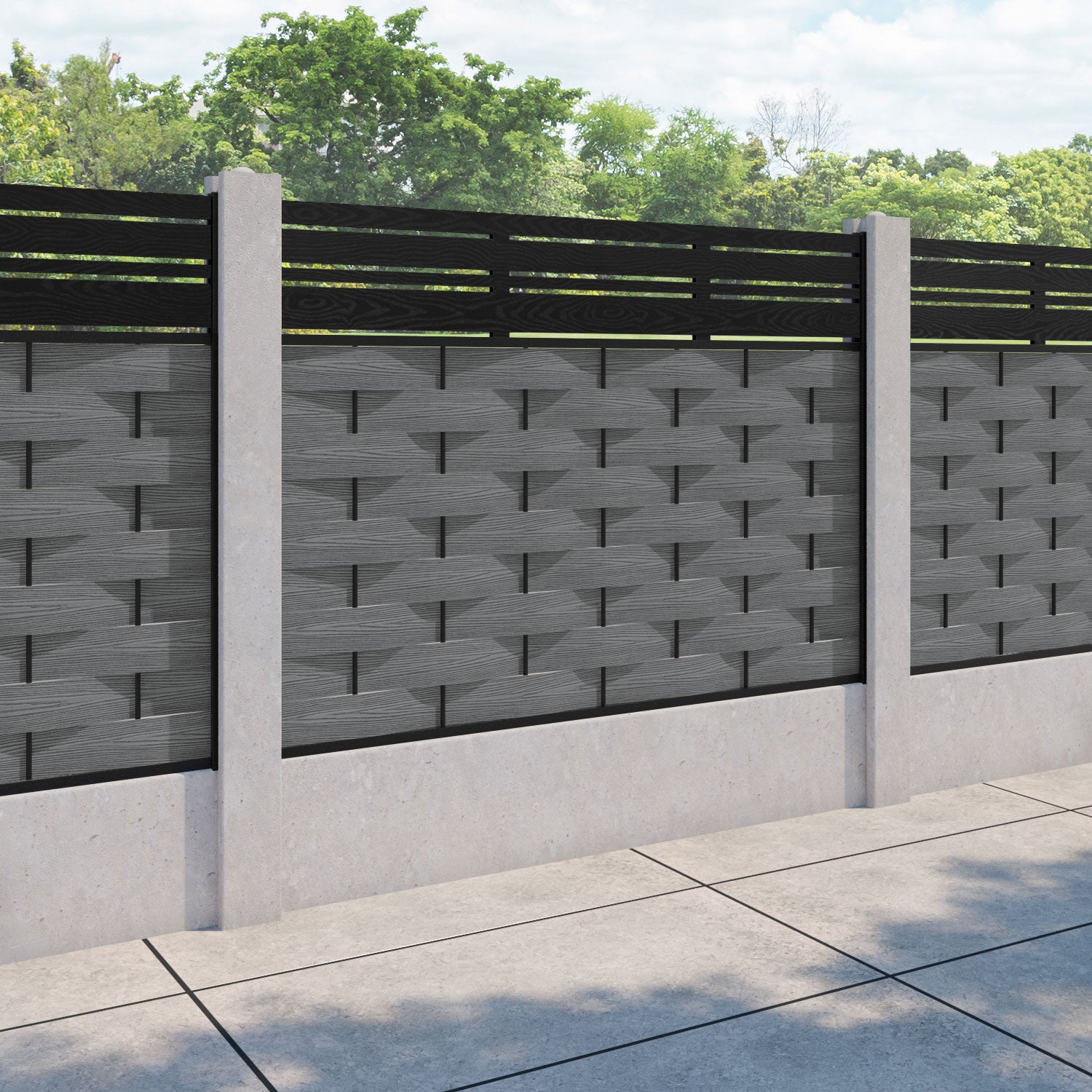 Ripple Linea Fence Panel - Mid Grey - for existing concrete posts