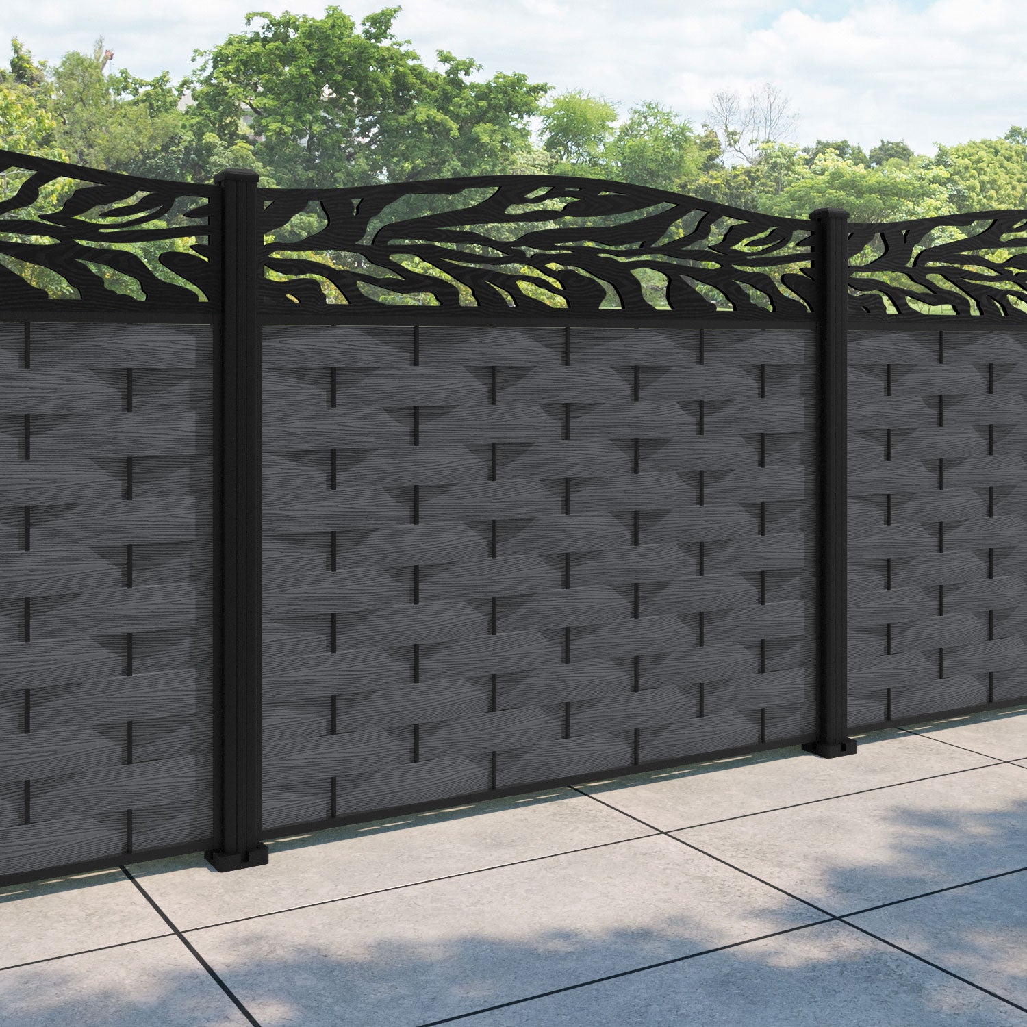 Ripple Malawi Curved Top Fence Panel - Dark Grey - with our aluminium posts