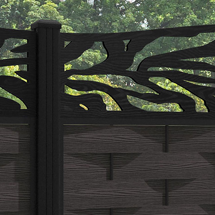 Ripple Malawi Curved Top Fence Panel - Dark Oak - with our aluminium posts