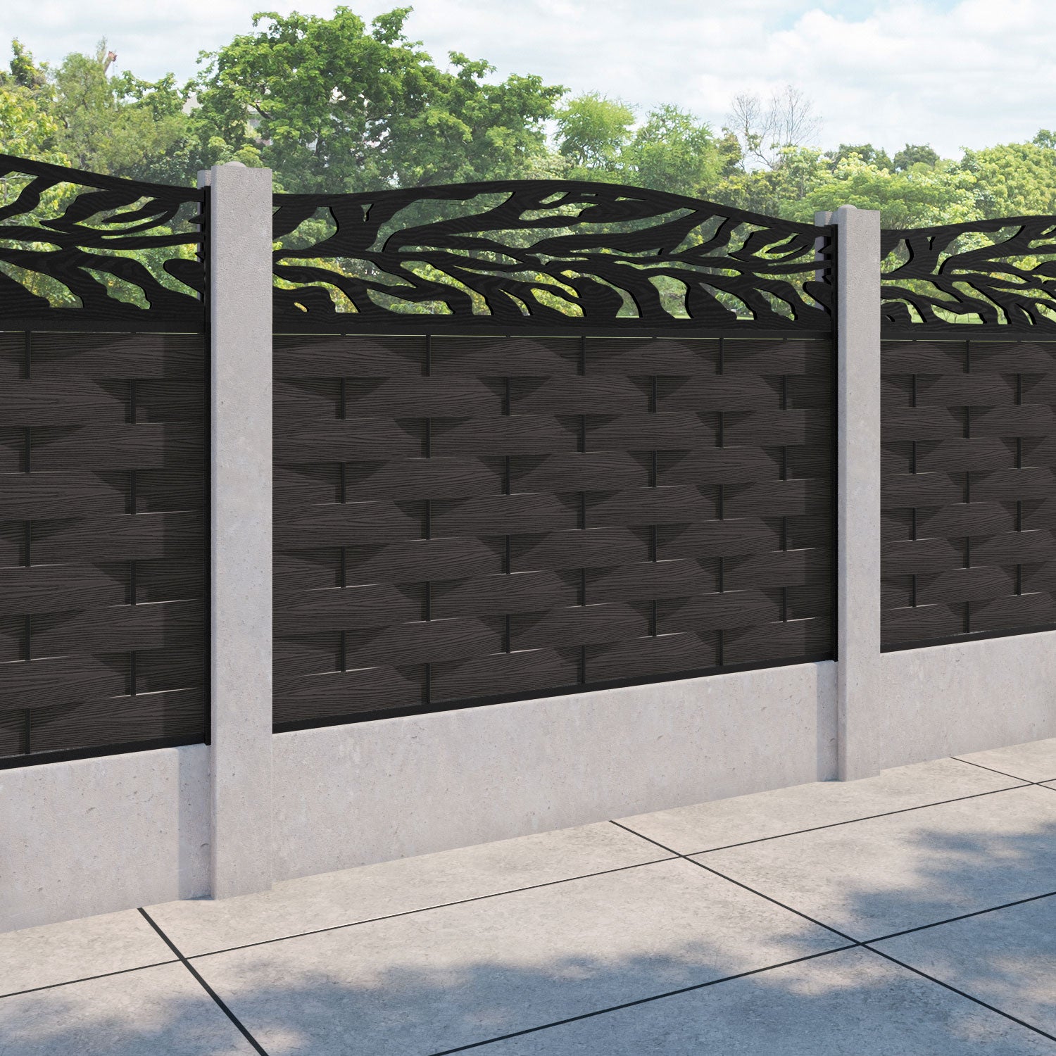 Ripple Malawi Curved Top Fence Panel - Dark Oak - for existing concrete posts
