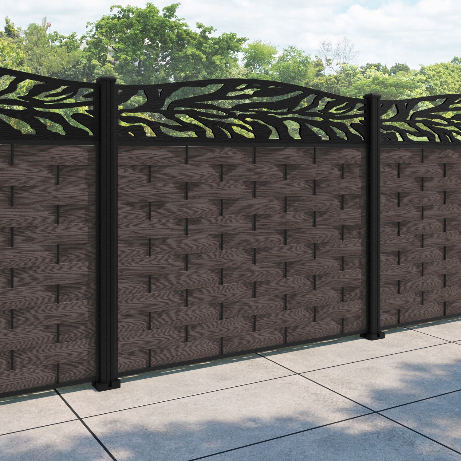 Ripple Malawi Curved Top Fence Panel - Mid Brown - with our aluminium posts