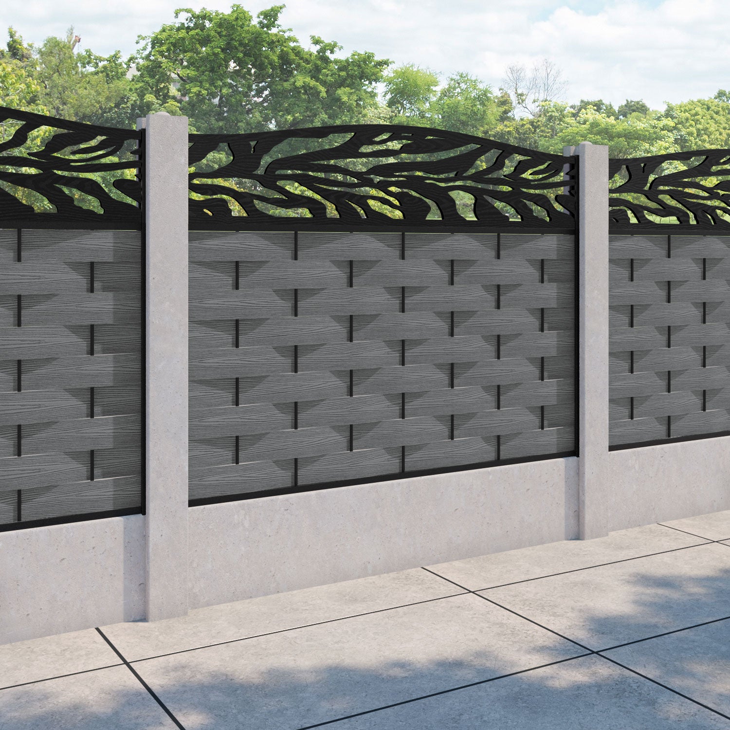 Ripple Malawi Curved Top Fence Panel - Mid Grey - for existing concrete posts