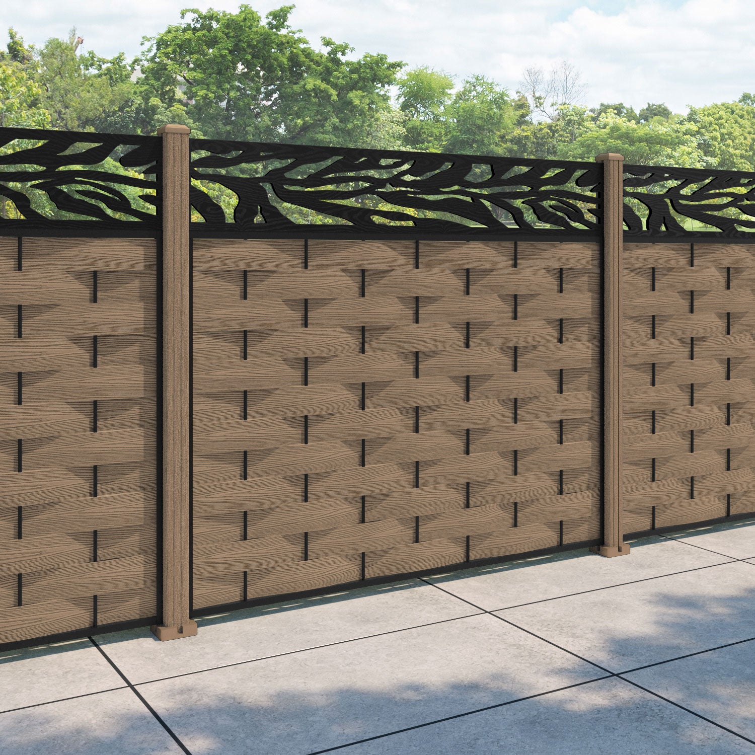 Ripple Malawi Fence Panel - Teak - with our composite posts