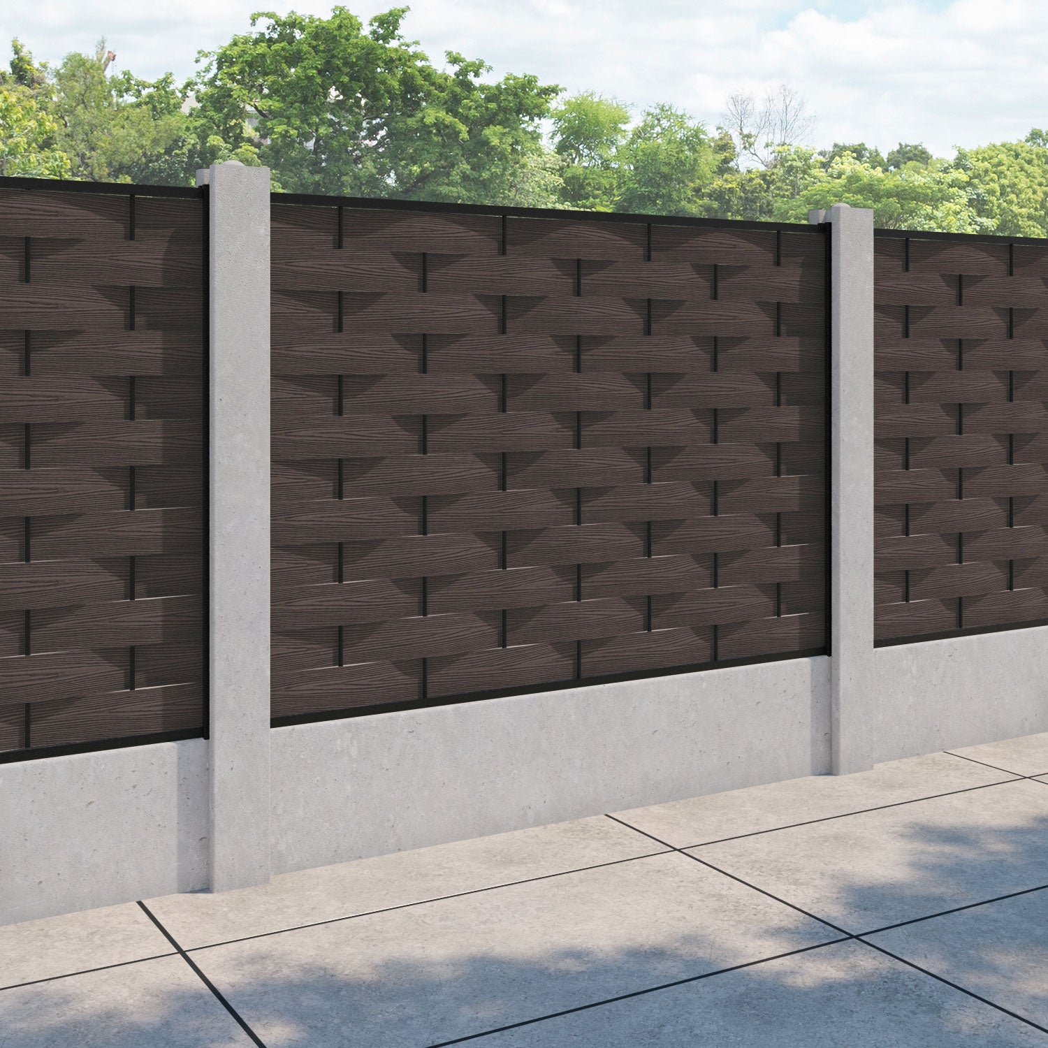 Ripple Fence Panel - Mid Brown - for existing concrete posts