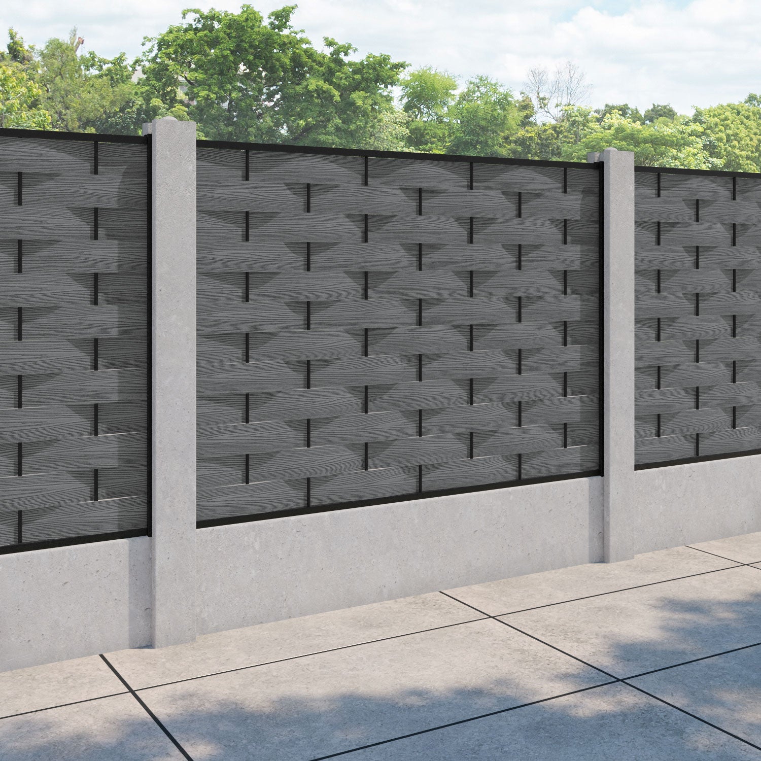 Ripple Fence Panel - Mid Grey - for existing concrete posts