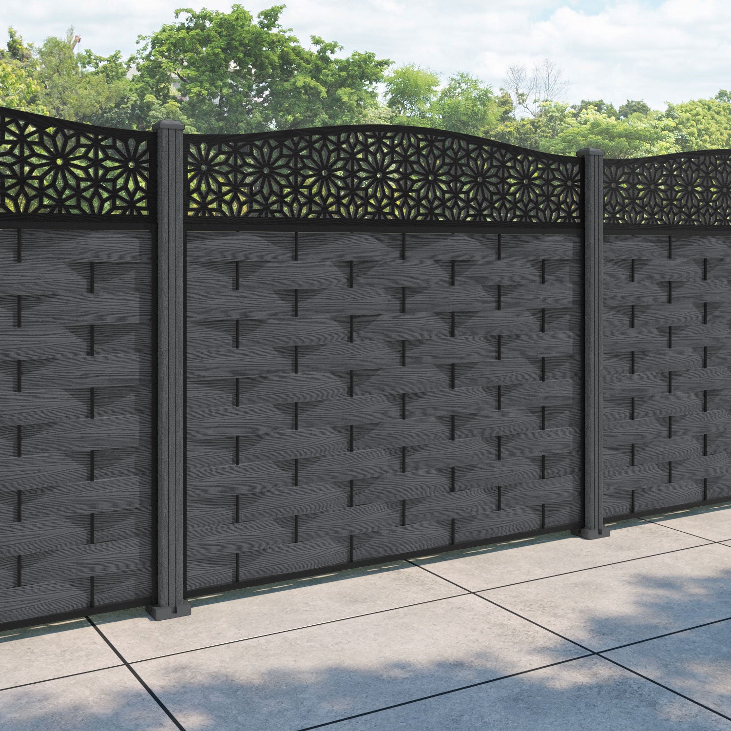 Ripple Narwa Curved Top Fence Panel - Dark Grey - with our composite posts