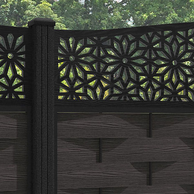 Ripple Narwa Curved Top Fence Panel - Dark Oak - with our composite posts