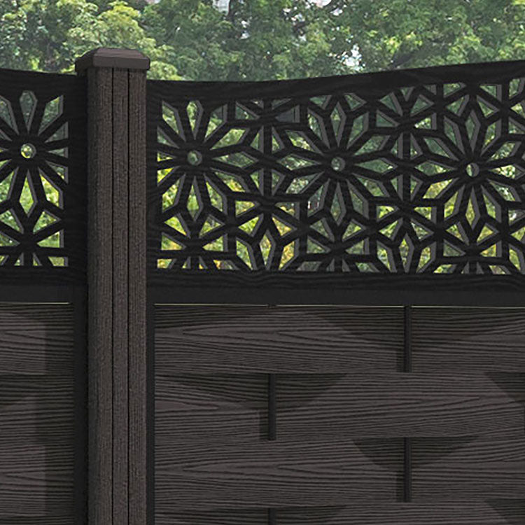 Ripple Narwa Curved Top Fence Panel - Dark Oak - with our composite posts