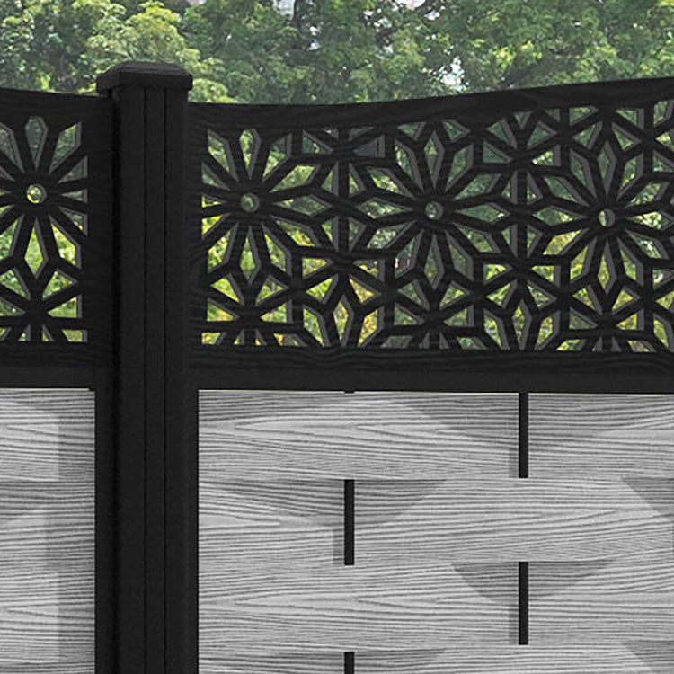 Ripple Narwa Curved Top Fence Panel - Light Grey - with our aluminium posts