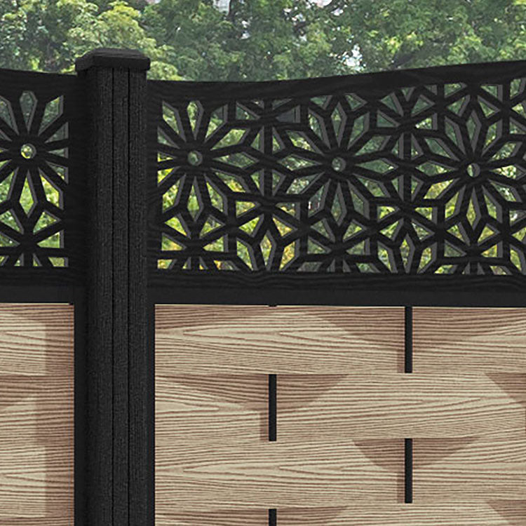 Ripple Narwa Curved Top Fence Panel - Light Oak - with our composite posts
