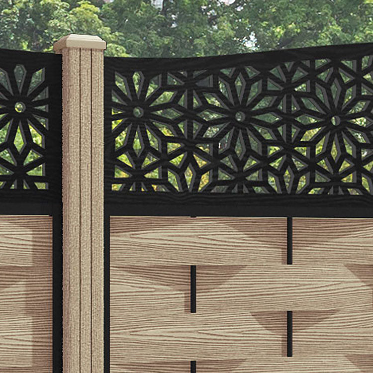 Ripple Narwa Curved Top Fence Panel - Light Oak - with our composite posts