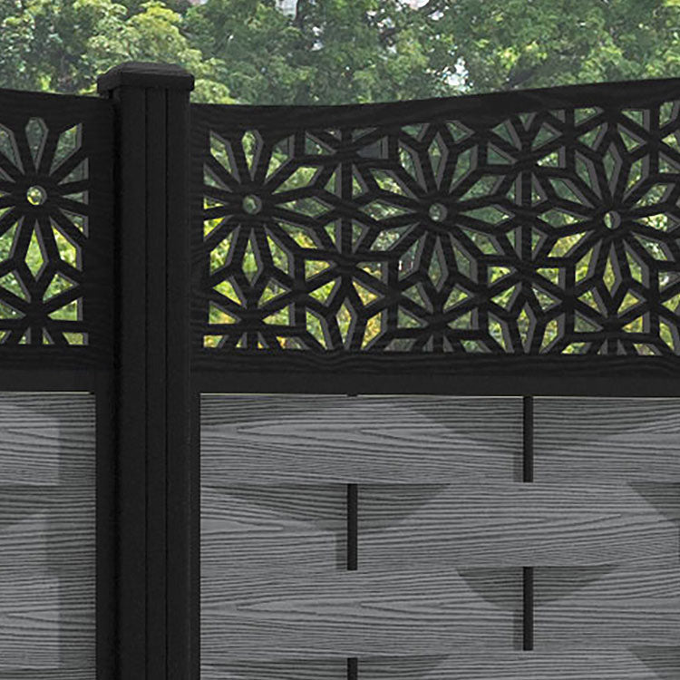 Ripple Narwa Curved Top Fence Panel - Mid Grey - with our aluminium posts