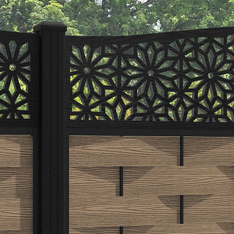 Ripple Narwa Curved Top Fence Panel - Teak - with our aluminium posts