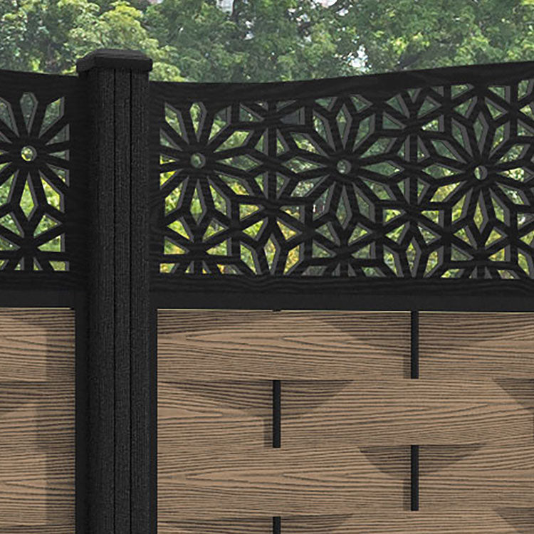 Ripple Narwa Curved Top Fence Panel - Teak - with our composite posts